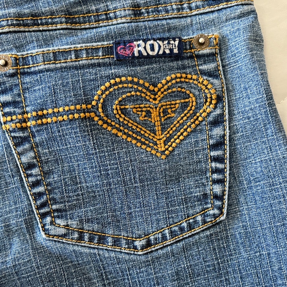 Roxy Girl Blue Denim Shorts with Gold, size 16 Stitching - Picture 5 of 7